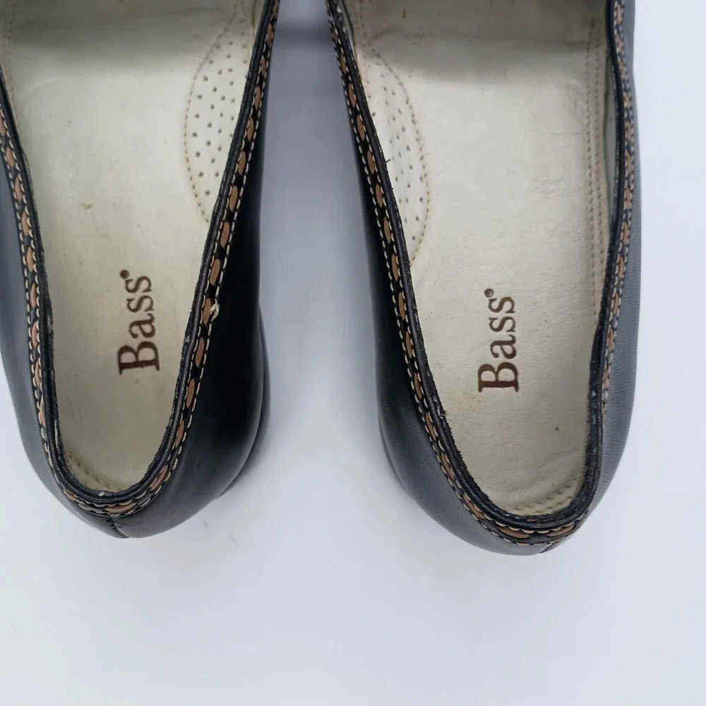 Bass Romana Black‎ Leather Bow Loafers Flats Shoes Womens 8M Made in Brazil